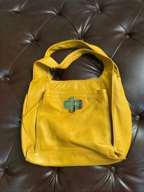b. makowsky Yellow Leather Satchel with Turn-Lock Accent